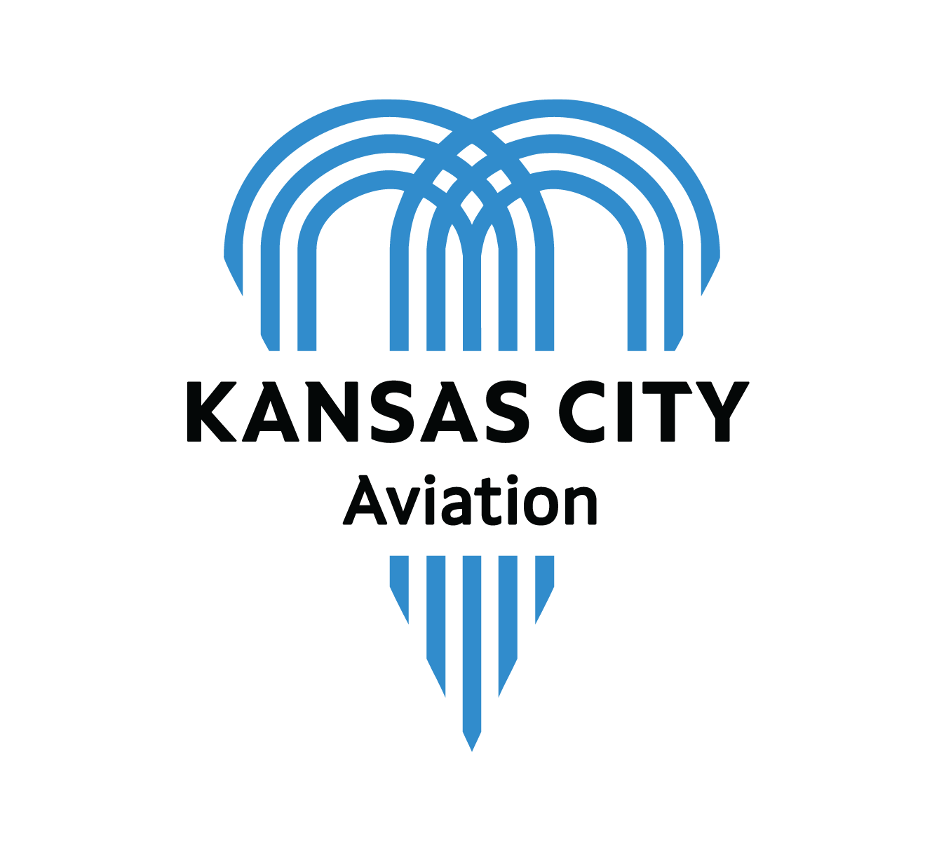 KC Aviation Logo - Blue Fountain with Black Text