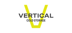 VerticalColdStorage-Logo Vertical Cold Storage Logo, overlaid on a large lime green V